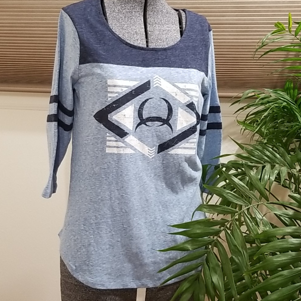 Cinch, NWT, 3/4 Heather Blues Cotton Tee, S